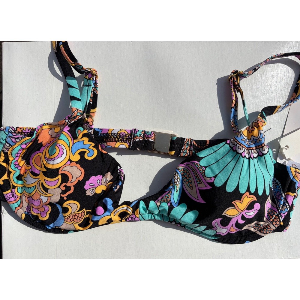 Sunshine 79 Underwire Bikini Top Psychedelic Floral Paisley Multi NWT 4
